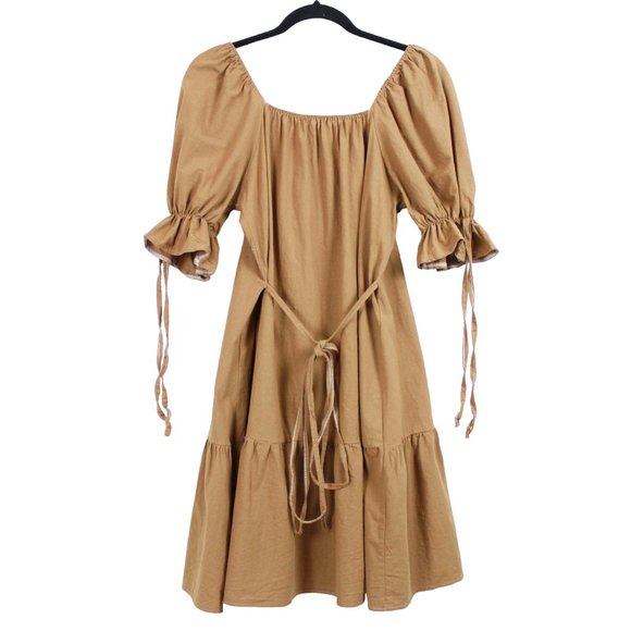 Camel Puff Sleeve Square Neck Summer Dress - Picture 3 of 13